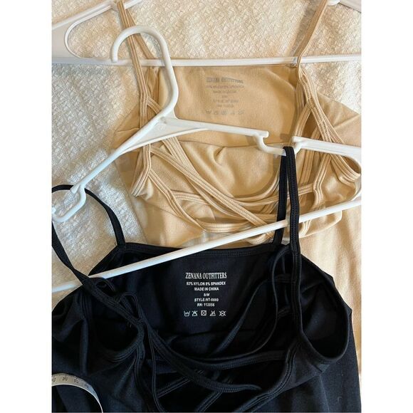 New set of Zenana black and tan cris cross strap tank tops - Picture 8 of 8